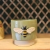 Vaso Cachepot Cerâmica Verde Honey Bee Abelha 12X13,3X14,3Cm